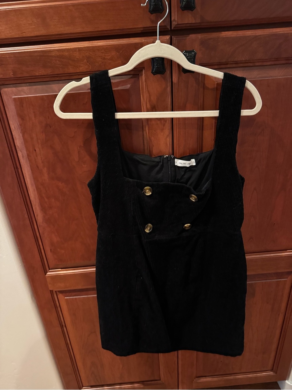 Black Corduroy Lani the Label Dress with Tortoise Buttons